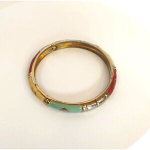 Turquoise Red Cream Enamel Bangle 1/4" Wide Bracelet Clamp Boho 80s hinged